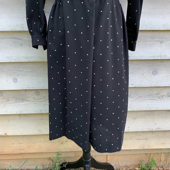 Vintage 80s Polka Dot Print Button Front Long Sleeve Collared Midi Wrap Dress - Picture 10 of 16